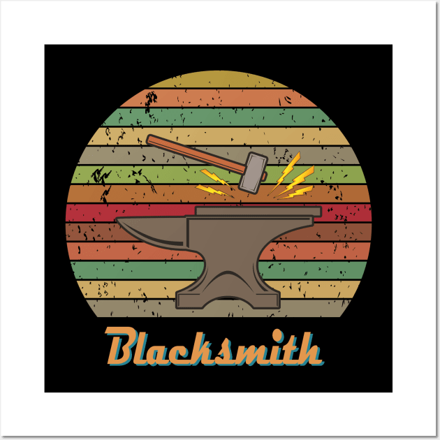 Retro Sunset Blacksmithing Work Tools Gift Shirt Wall Art by SmileSmith